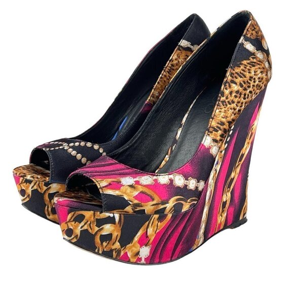 Aldo Torregrosa Peep Toe Platform Satin Wedge Women's Size 36 - Picture 2 of 11